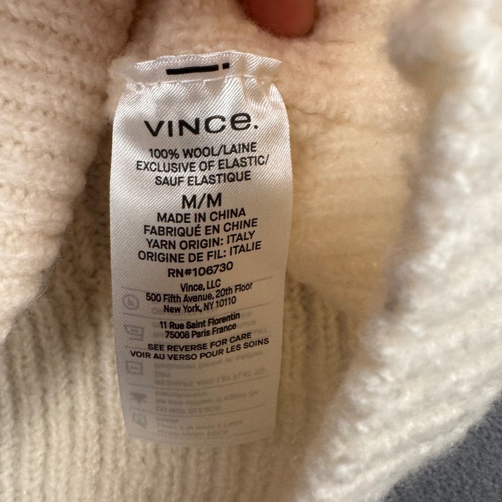 Vince 100% Wool Cable Knit Turtleneck Sweater Vest Cream White womens Medium - Picture 5 of 6